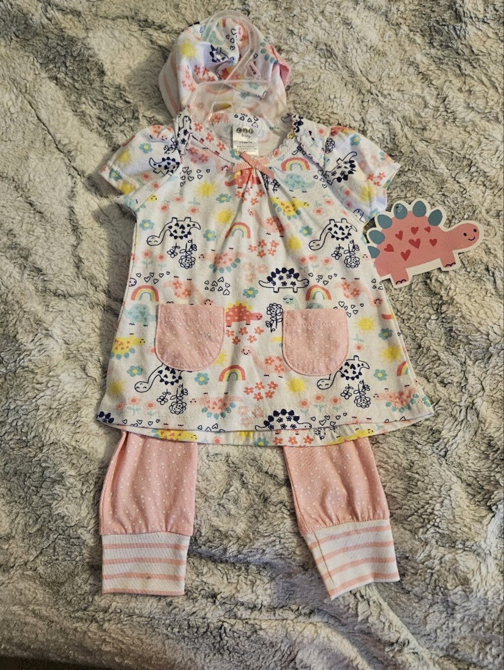 Kids Pink Dino & Rainbow Tunic Legging Set